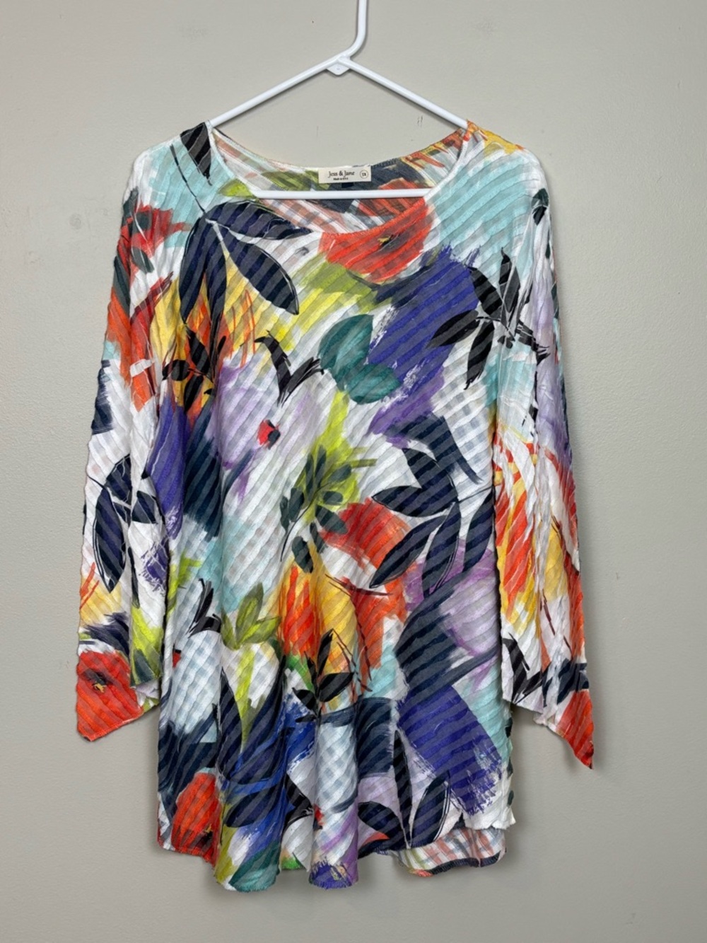 Jess & Jane Top‎ 1X Multicolor Tropical Wavelet Abstract Tunic Top Womens